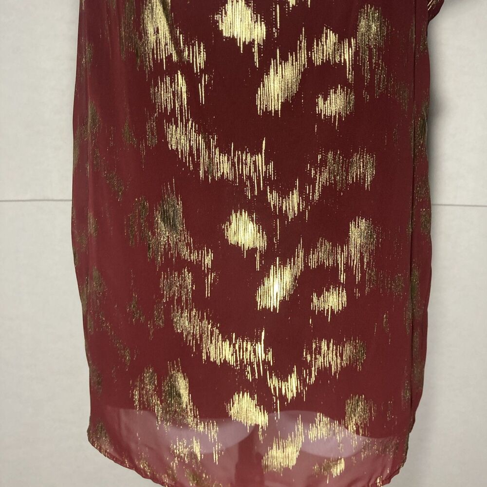 COVINGTON maroon gold v-neck sleeveless semi sheer overlay top M - Picture 3 of 7